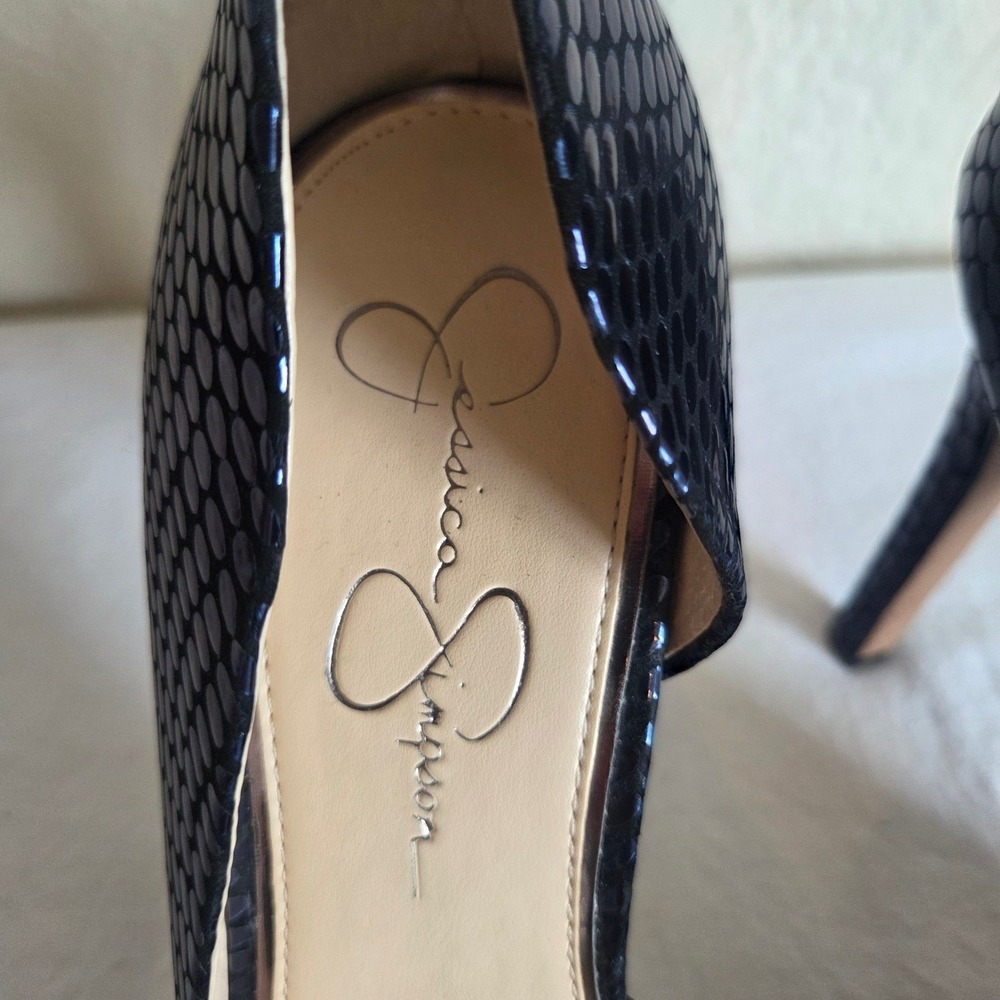 Jessica Simpson Iridescent Navy Snakeskin d'Orsay Pointed Toe Stiletto Pumps - Picture 5 of 6